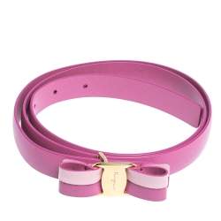 Pre Owned Salvatore Ferragamo Anemone Pink Leather Bow Belt 95CM