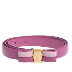 Pre Owned Salvatore Ferragamo Anemone Pink Leather Bow Belt 95CM