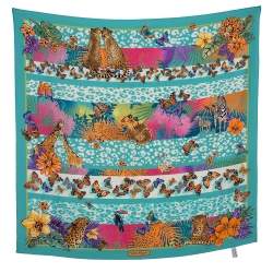 Pre Owned Salvatore Ferragamo Aqua Blue Guizzo Silk Square Scarf