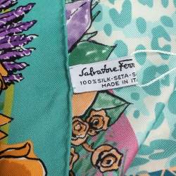 Pre Owned Salvatore Ferragamo Aqua Blue Guizzo Silk Square Scarf