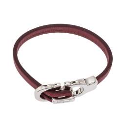 Pre Owned Salvatore Ferragamo Dark Red Leather Gancini Bracelet