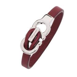 Pre Owned Salvatore Ferragamo Dark Red Leather Gancini Bracelet