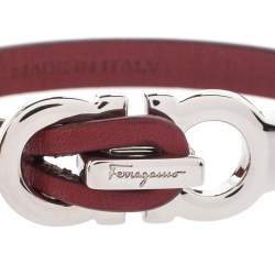 Pre Owned Salvatore Ferragamo Dark Red Leather Gancini Bracelet