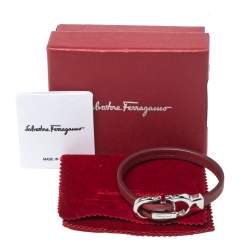 Pre Owned Salvatore Ferragamo Dark Red Leather Gancini Bracelet