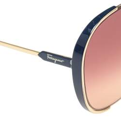 Pre Owned Salvatore Ferragamo Pink/Blue Acetate SF205S Gradient Aviator Sunglasses
