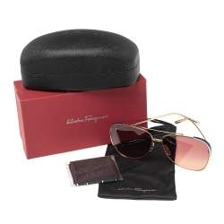 Pre Owned Salvatore Ferragamo Pink/Blue Acetate SF205S Gradient Aviator Sunglasses