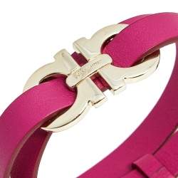 Pre Owned Salvatore Ferragamo Purple Leather Gold Tone Gancini Wrap Bracelet