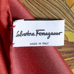 Salvatore Ferragamo Burgundy Parrot & Floral Printed Silk Square Scarf