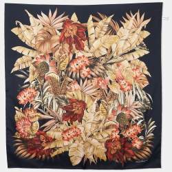 Salvatore Ferragamo Black Floral Printed Silk Square Scarf