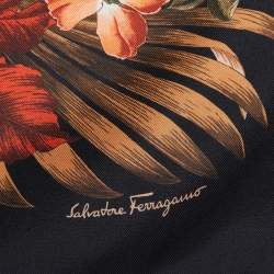 Salvatore Ferragamo Black Floral Printed Silk Square Scarf