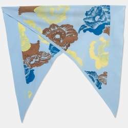 Pre Owned Salvatore Ferragamo Blue Poppy Print Silk Scarf