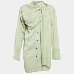 مملوكة مسبقًا قميص سالفاتوري فيراغامو ساتان أخضر فاتح بتفاصيل وشاح مطوي صغير