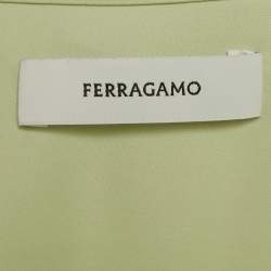 مملوكة مسبقًا Salvatore Ferragamo Light Green Satin Draped Scarf Detail Shirt S