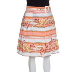 Salvatore Ferragamo Multicolor Printed Cotton Belted Pleated Skirt S