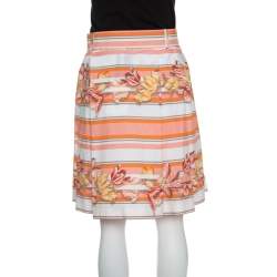 Salvatore Ferragamo Multicolor Printed Cotton Belted Pleated Skirt S
