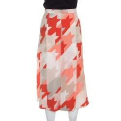 Salvatore Ferragamo Multicolor Houndstooth Pattern Pleated Silk Skirt L