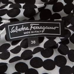 Pre Owned Salvatore Ferragamo Monochrome Polka Dot Silk Sleeveless Draped Top S