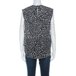 Pre Owned Salvatore Ferragamo Monochrome Polka Dot Silk Sleeveless Draped Top S