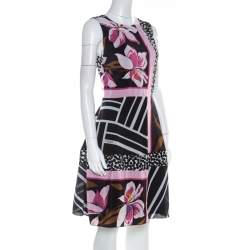 Pre Owned Salvatore Ferragamo Multicolor Floral Print Silk Sleeveless Fit and Flare Dress S