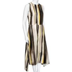 Pre Owned Salvatore Ferragamo Multicolor Snake Print Patterned Satin Asymmetric Dress M