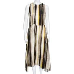 Pre Owned Salvatore Ferragamo Multicolor Snake Print Patterned Satin Asymmetric Dress M