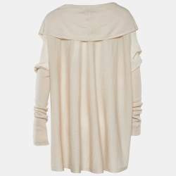 Pre Owned Salvatore Ferragamo Cream Wool & Silk Knit Brooch Detail Draped Cardigan M