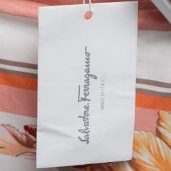 Pre Owned Salvatore Ferragamo Pink Floral Striped Printed Cotton Belted Pleated Skirt S