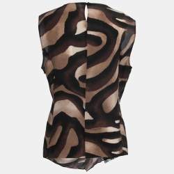 Salvatore Ferragamo Brown Printed Silk Lace Trimmed Sleeveless Top L