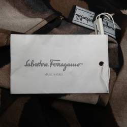 Salvatore Ferragamo Brown Printed Silk Lace Trimmed Sleeveless Top L