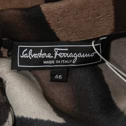 Salvatore Ferragamo Brown Printed Silk Lace Trimmed Sleeveless Top L