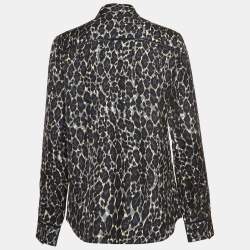Pre Owned Salvatore Ferragamo Blue Leopard Print Lace Insert Silk Long Sleeve Shirt S