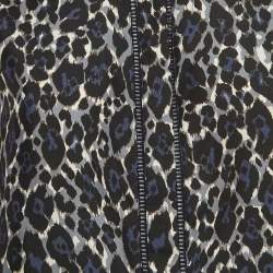 Pre Owned Salvatore Ferragamo Blue Leopard Print Lace Insert Silk Long Sleeve Shirt S