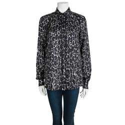 Pre Owned Salvatore Ferragamo Multicolor Printed Silk Ladder Lace Insert Long Sleeve Shirt M