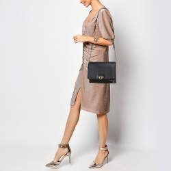 Pre Owned Salvatore Ferragamo Black Leather Trifolio Flap Shoulder Bag