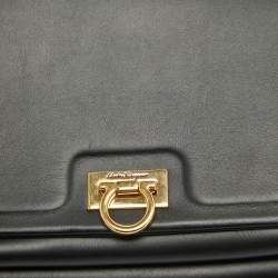 Pre Owned Salvatore Ferragamo Black Leather Trifolio Flap Shoulder Bag