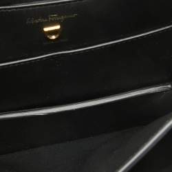 Pre Owned Salvatore Ferragamo Black Leather Trifolio Flap Shoulder Bag