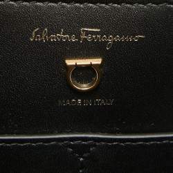 Pre Owned Salvatore Ferragamo Black Leather Trifolio Flap Shoulder Bag