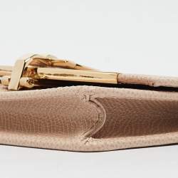 Pre Owned Salvatore Ferragamo Beige Leather Gancini Business Card Holder