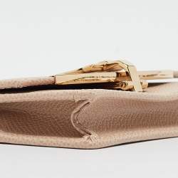 Pre Owned Salvatore Ferragamo Beige Leather Gancini Business Card Holder