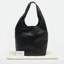 Pre Owned Salvatore Ferragamo Black Leather Cut Out Detail Tote