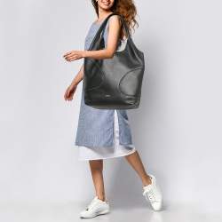 Pre Owned Salvatore Ferragamo Black Leather Cut Out Detail Tote
