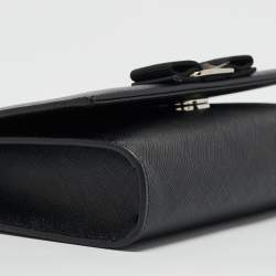 Pre Owned Salvatore Ferragamo Black Leather Vara Bow Chain Bag