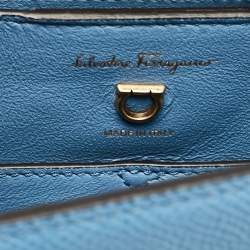 Salvatore Ferragamo Light Blue Leather Gancini Rounded Flap Crossbody Bag