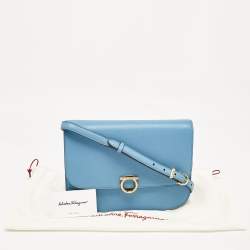 Salvatore Ferragamo Light Blue Leather Gancini Rounded Flap Crossbody Bag