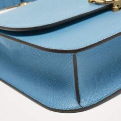 Salvatore Ferragamo Light Blue Leather Gancini Rounded Flap Crossbody Bag