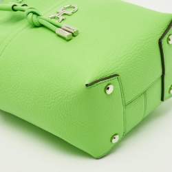 Pre Owned Salvatore Ferragamo Green Leather Mini Gancini Drawstring Bucket Bag