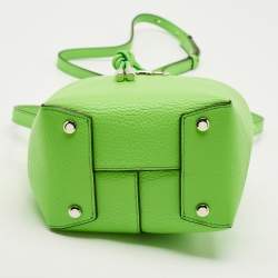 Pre Owned Salvatore Ferragamo Green Leather Mini Gancini Drawstring Bucket Bag