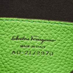 Pre Owned Salvatore Ferragamo Green Leather Mini Gancini Drawstring Bucket Bag