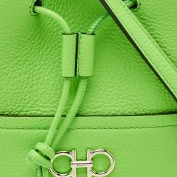Pre Owned Salvatore Ferragamo Green Leather Mini Gancini Drawstring Bucket Bag