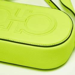Pre Owned Salvatore Ferragamo Neon Green Leather Double Gancio Crossbody Bag